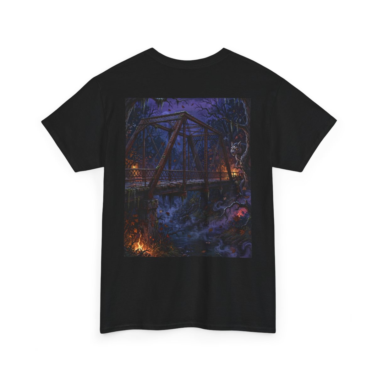black unisex tee, back view — Denton Texas Halloween back artwork — Design 2