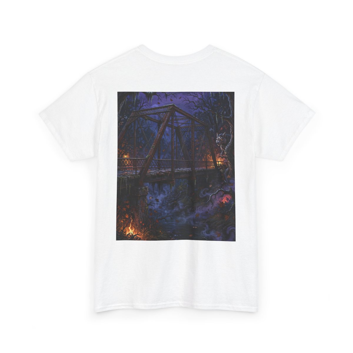 white unisex tee, back view — Denton Texas Halloween back artwork — Design 2