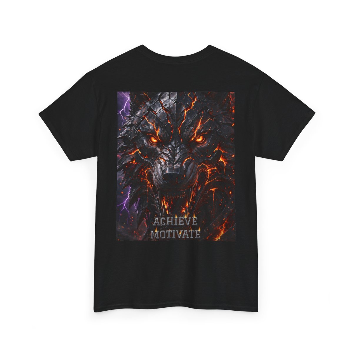 black unisex tee, back view — Digital Wolf Media back artwork — ACHIEVE MOTIVATE PROSPER