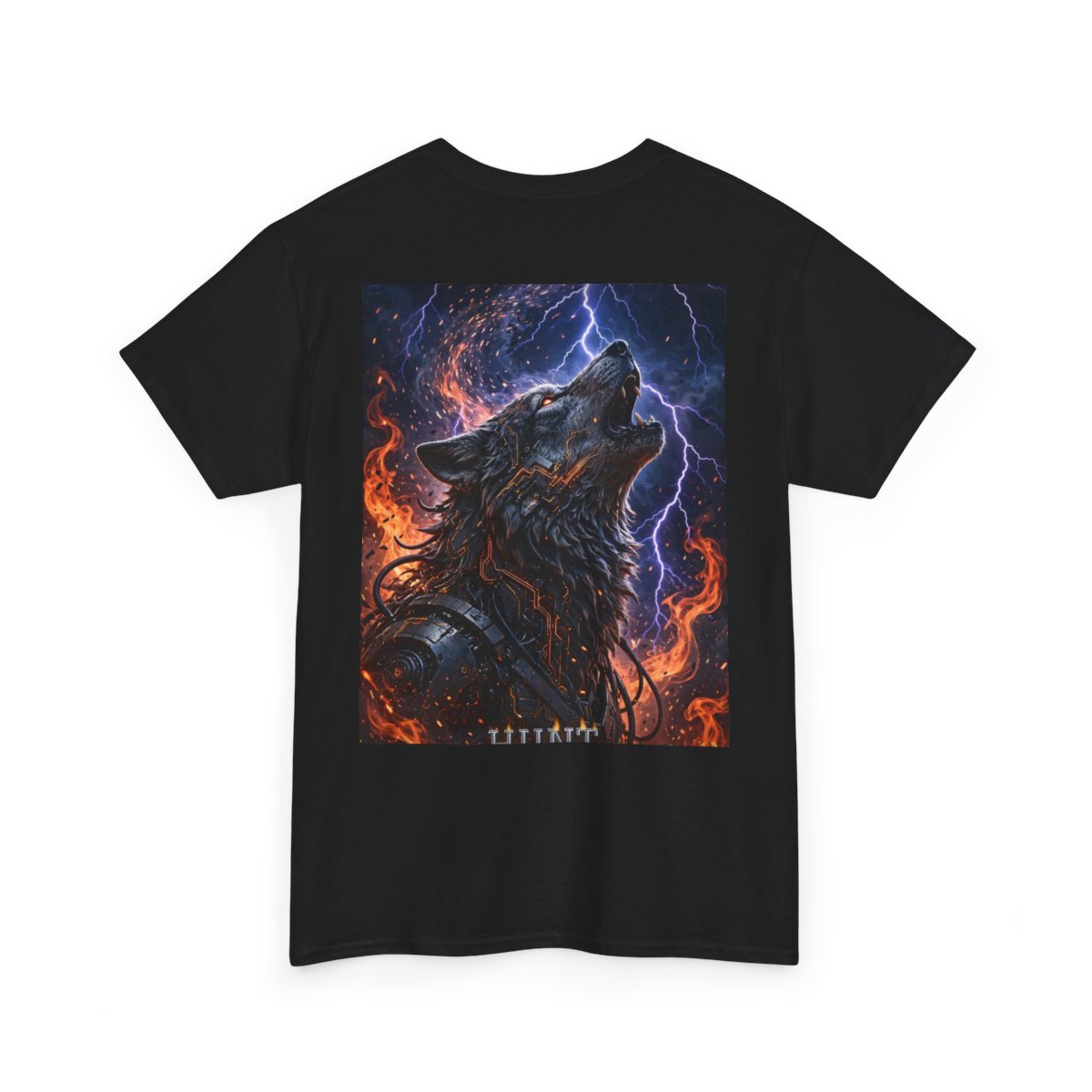 black unisex tee, back view — Digital Wolf Media back artwork — HUNT YOUR FUTURE