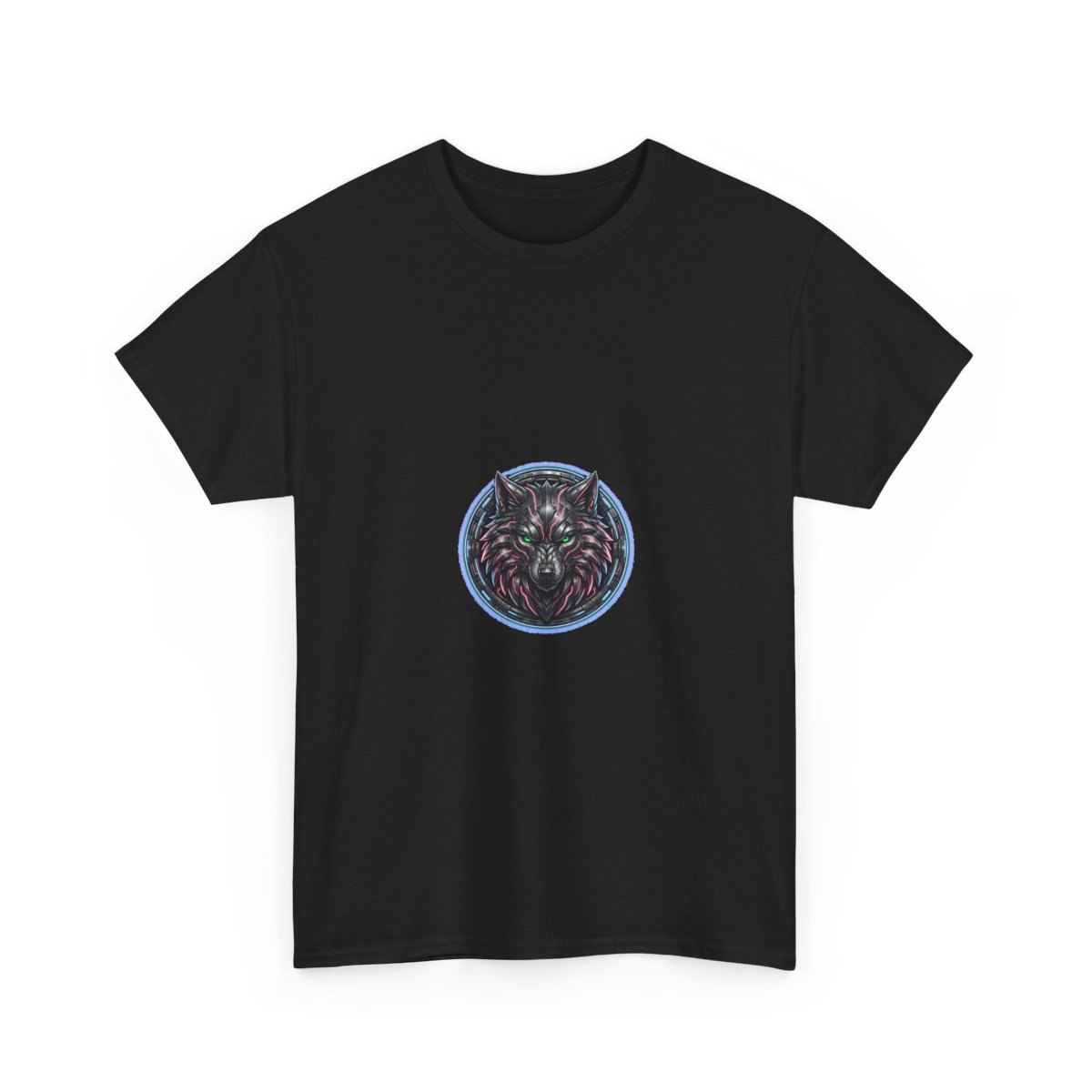 black unisex tee, front view — Lady Wolf mascot emblem on the chest