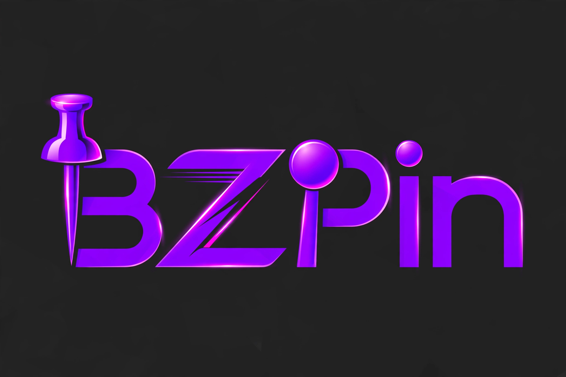 BZPin logo — electric purple 3D wordmark reading BZPin with a push-pin tucked into the letter B