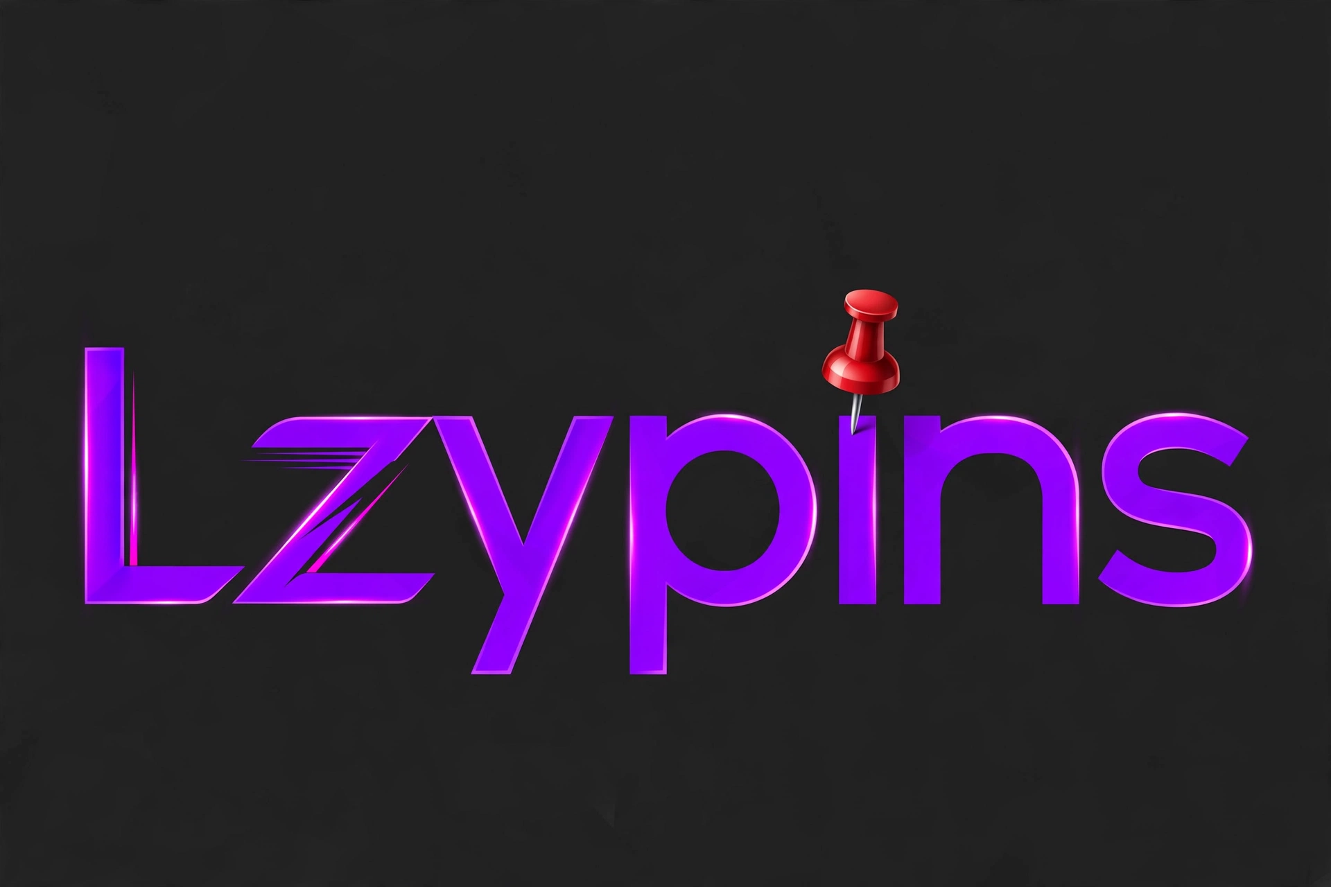 Lzypins logo — electric purple 3D wordmark reading Lzypins with a red push-pin dotting the letter i